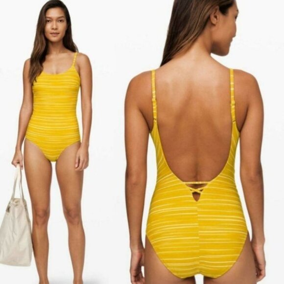 NWT Lululemon Salt-Laced One-Piece Swimsuit Yellow 10 New With Tags Swim Boho - Picture 2 of 10